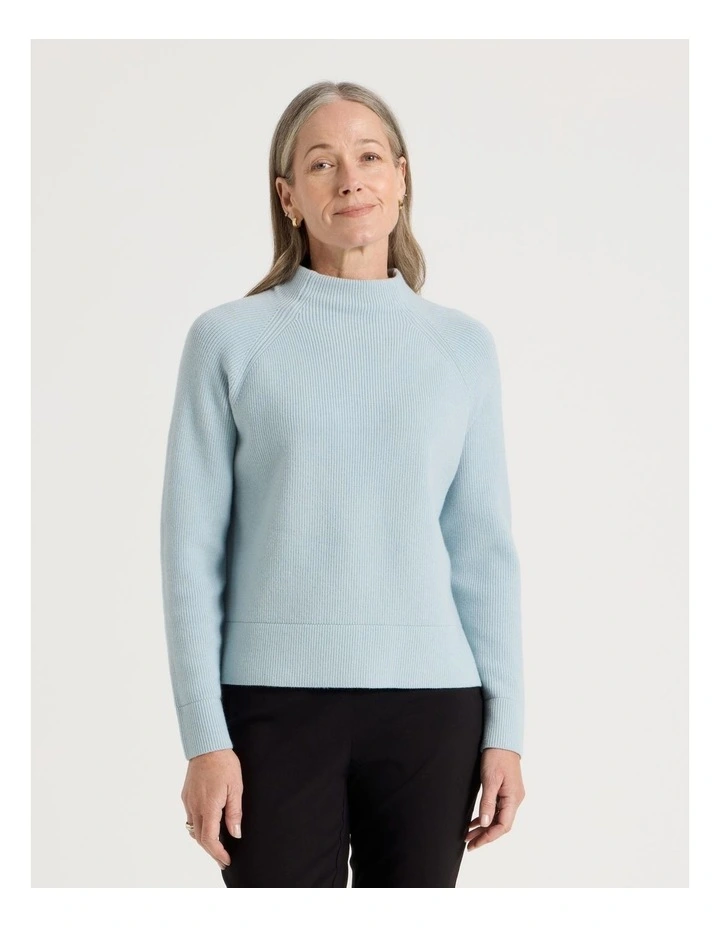 Stand Collar Raglan Sleeve Jumper in Fog image 1