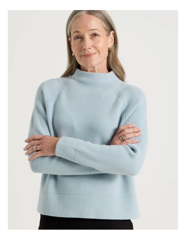 Stand Collar Raglan Sleeve Jumper in Fog image 2