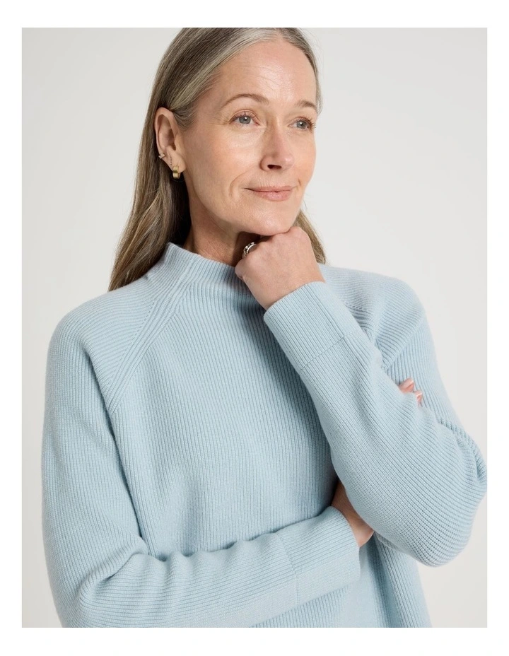 Stand Collar Raglan Sleeve Jumper in Fog image 5