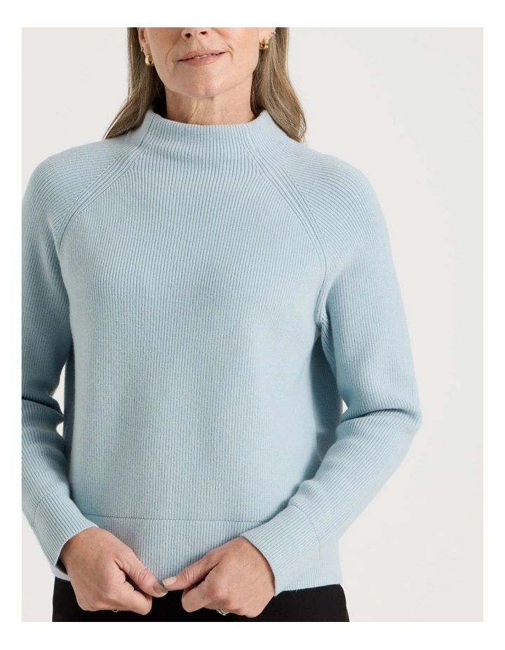Stand Collar Raglan Sleeve Jumper in Fog image 7
