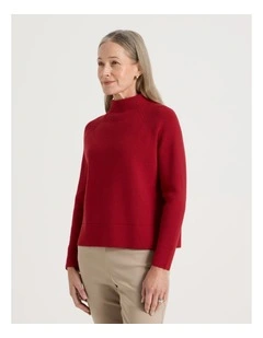 Stand Collar Raglan Sleeve Jumper in Red
