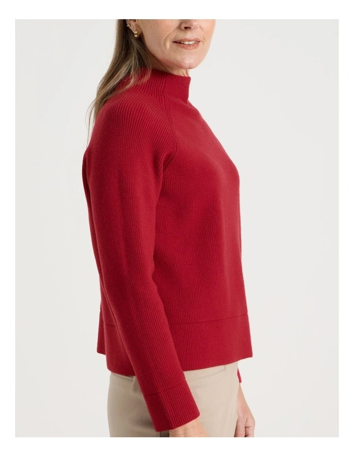 Stand Collar Raglan Sleeve Jumper in Red image 5