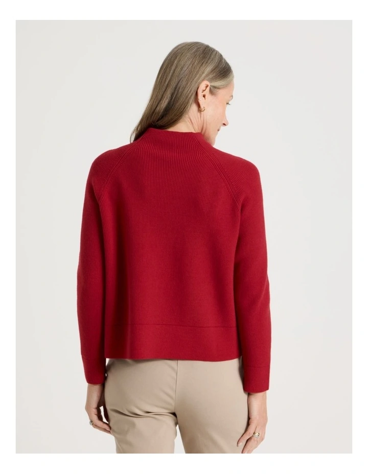 Stand Collar Raglan Sleeve Jumper in Red image 6