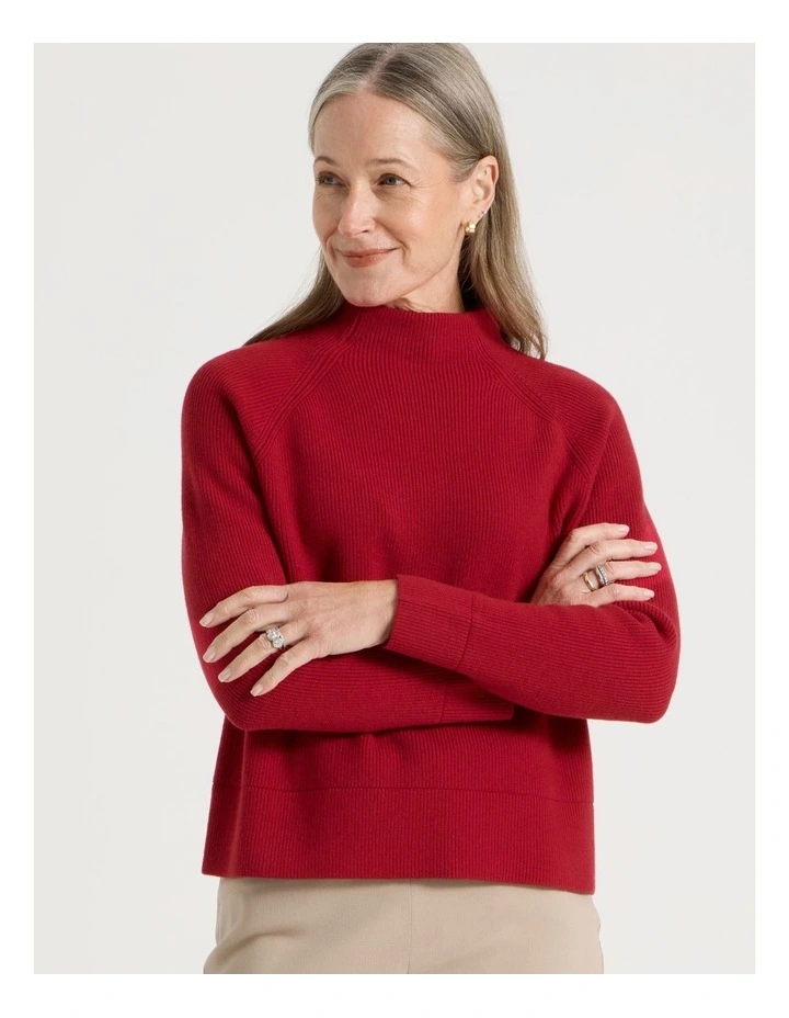 Stand Collar Raglan Sleeve Jumper in Red image 7