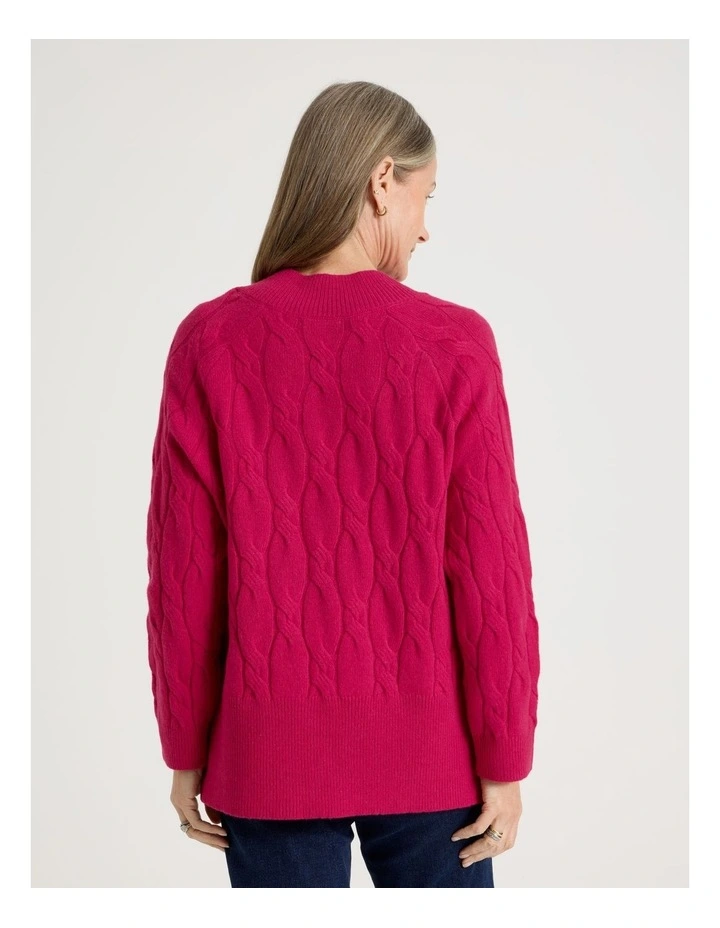Petites V Neck Cable Jumper in Hot Pink image 6