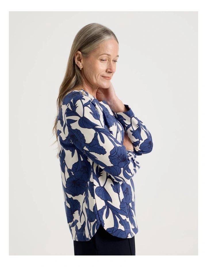 Petites Button Shoulder Ponte Tee With Curved Hem in Red/Pink/Navy Large Abstract image 3