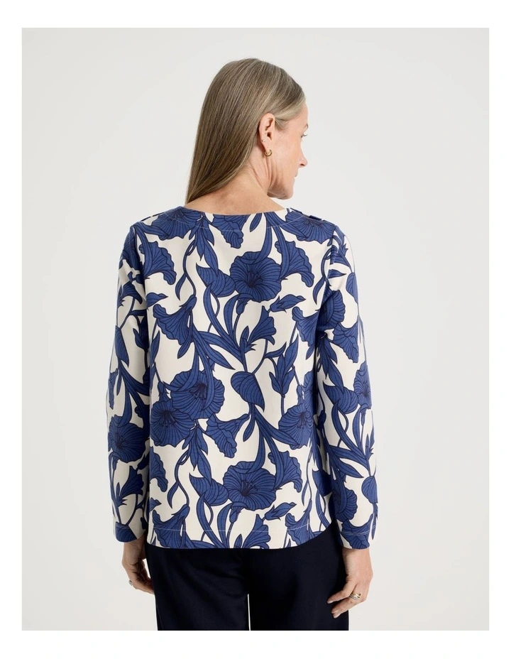 Petites Button Shoulder Ponte Tee With Curved Hem in Red/Pink/Navy Large Abstract image 6