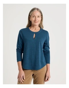 Keyhole Neck Long Sleeve Tee in teal