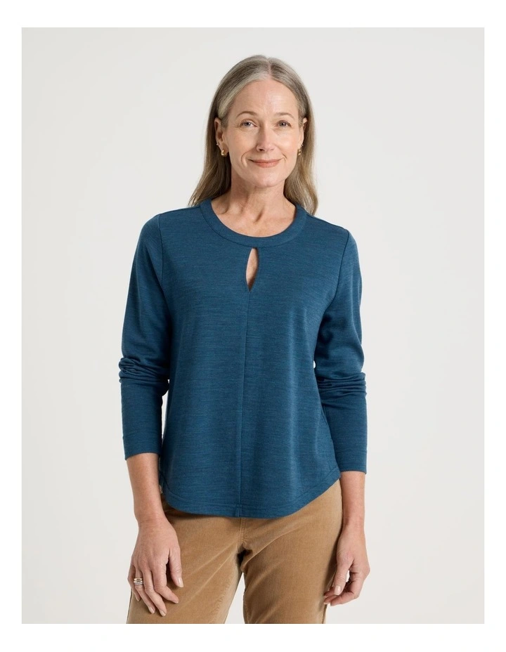 Keyhole Neck Long Sleeve Tee in teal image 1
