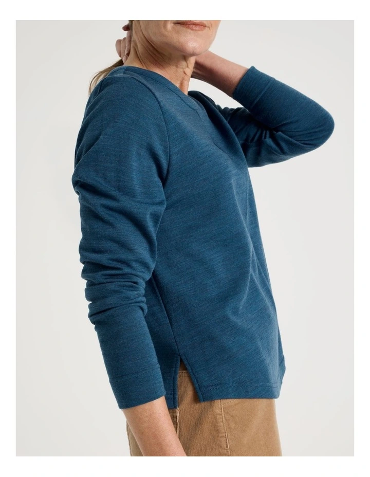 Keyhole Neck Long Sleeve Tee in teal image 2