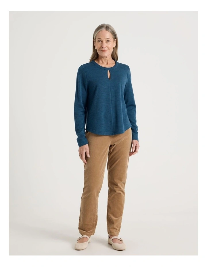 Keyhole Neck Long Sleeve Tee in teal image 3