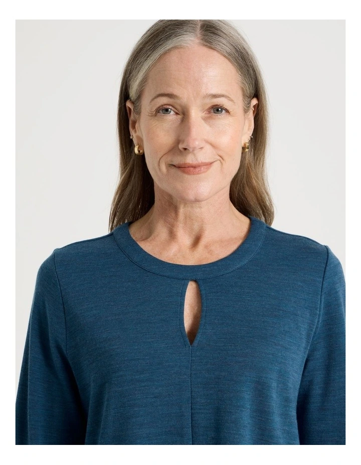 Keyhole Neck Long Sleeve Tee in teal image 4