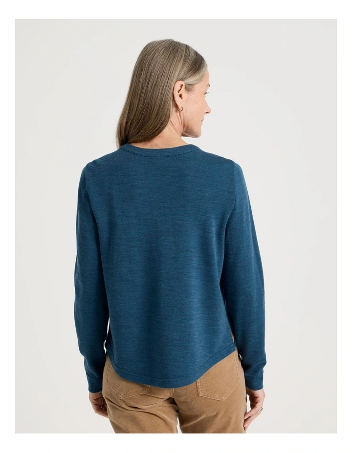 Keyhole Neck Long Sleeve Tee in teal image 6