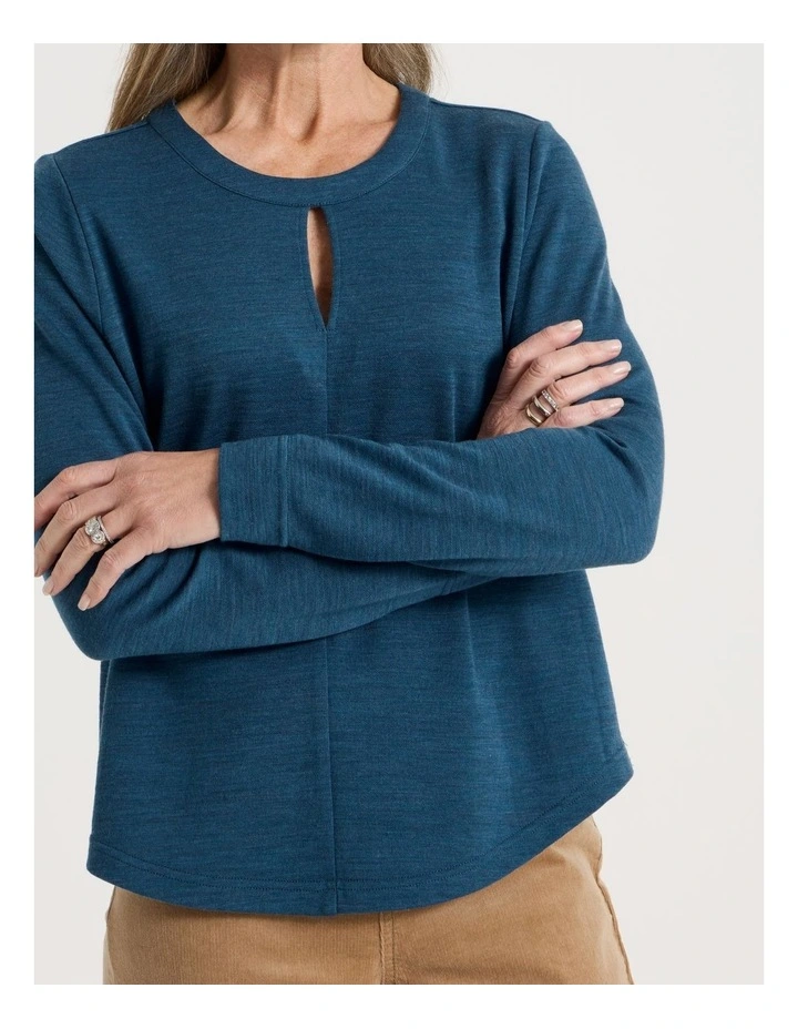 Keyhole Neck Long Sleeve Tee in teal image 7