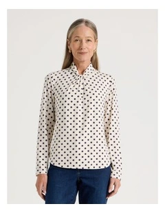 Knot Neck Tee in Ivory and Navy Spot Print