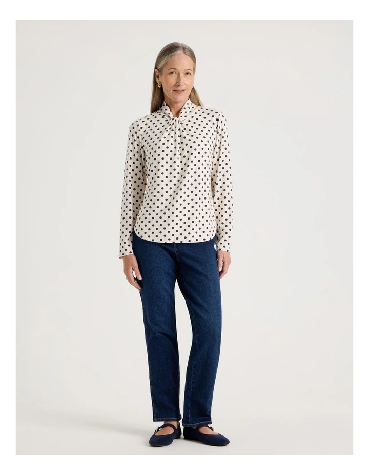 Knot Neck Tee in Ivory and Navy Spot Print image 2
