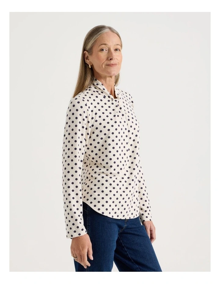 Knot Neck Tee in Ivory and Navy Spot Print image 4