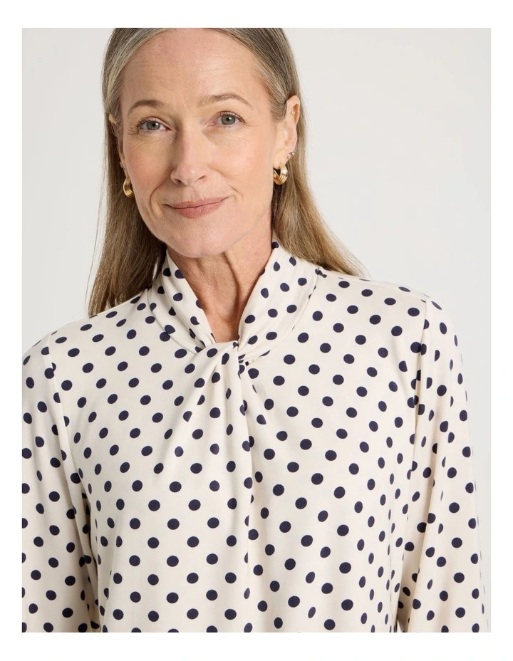 Knot Neck Tee in Ivory and Navy Spot Print image 5
