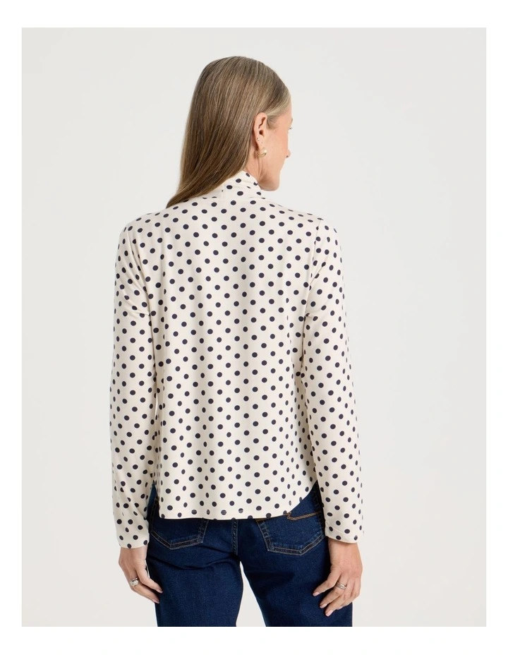 Knot Neck Tee in Ivory and Navy Spot Print image 6