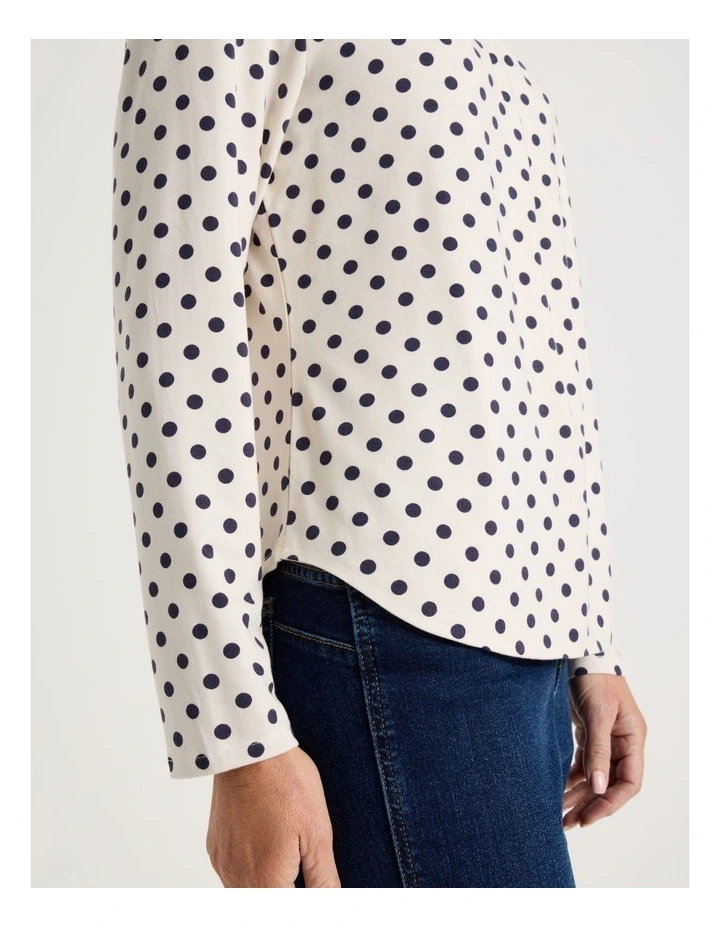 Knot Neck Tee in Ivory and Navy Spot Print image 7