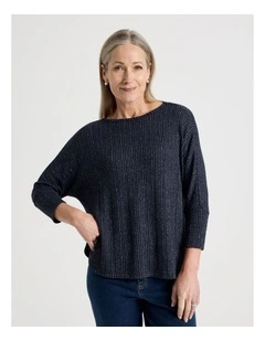 Fancy Knit Magyar Sleeve Tee in Navy Blue
