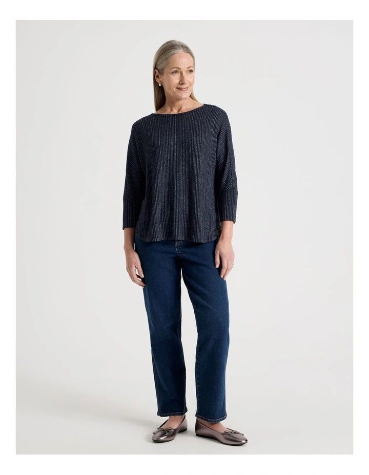 Fancy Knit Magyar Sleeve Tee in Navy Blue image 2