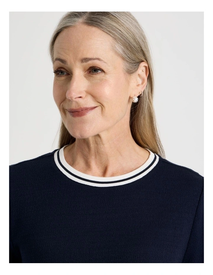 3/4 Sleeve Tee With Stripe Neck Band in Navy/White image 3