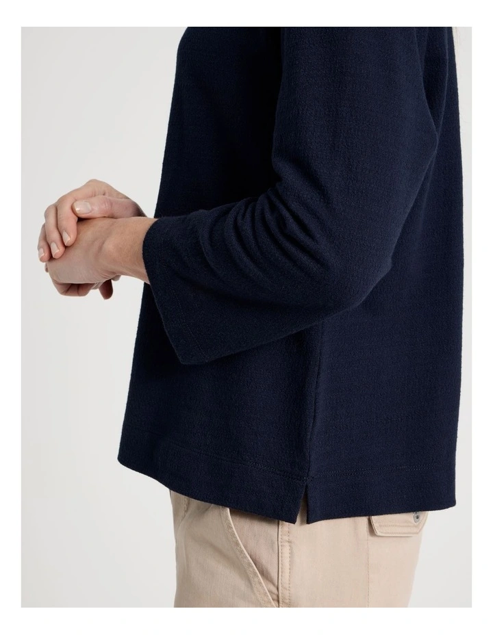3/4 Sleeve Tee With Stripe Neck Band in Navy/White image 5