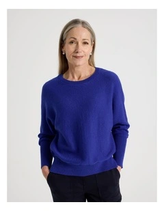 Magyar Sleeve Jumper With Long Rib Cuffs in Cobalt