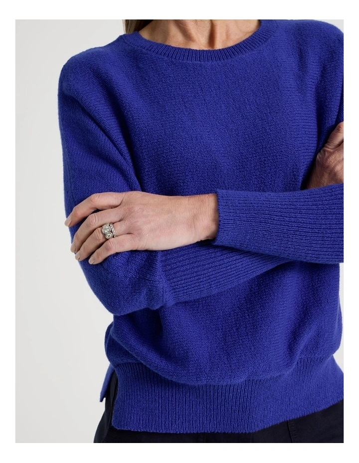 Magyar Sleeve Jumper With Long Rib Cuffs in Cobalt image 2