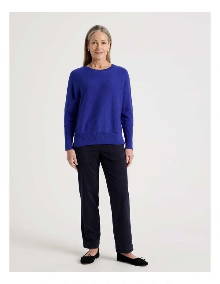 Magyar Sleeve Jumper With Long Rib Cuffs in Cobalt image 3