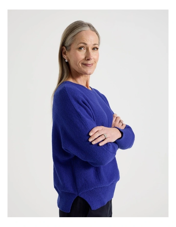 Magyar Sleeve Jumper With Long Rib Cuffs in Cobalt image 4