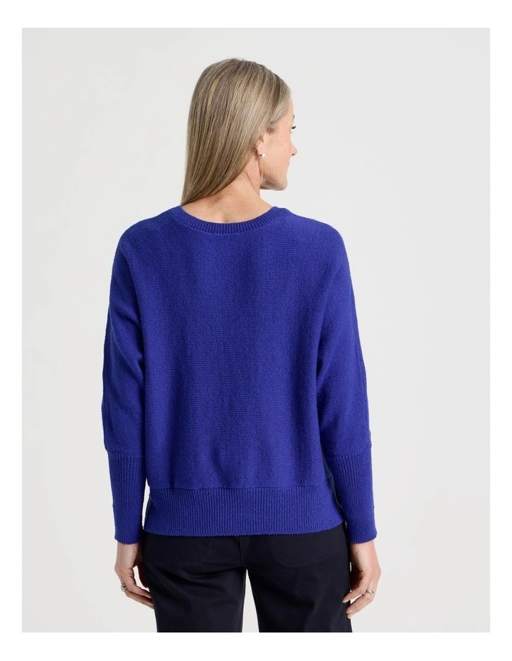 Magyar Sleeve Jumper With Long Rib Cuffs in Cobalt image 5