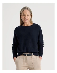 Magyar Sleeve Jumper With Long Rib Cuffs in Navy