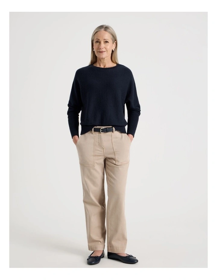 Magyar Sleeve Jumper With Long Rib Cuffs in Navy image 2