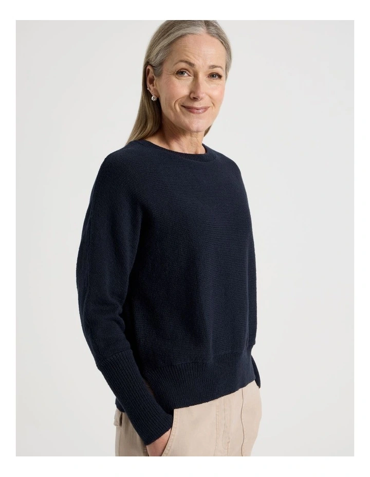 Magyar Sleeve Jumper With Long Rib Cuffs in Navy image 3