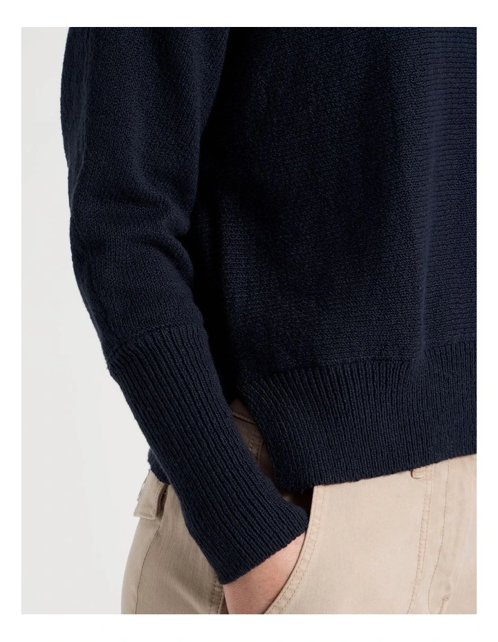 Magyar Sleeve Jumper With Long Rib Cuffs in Navy image 5