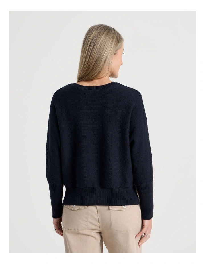 Magyar Sleeve Jumper With Long Rib Cuffs in Navy image 6