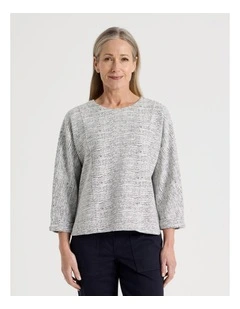 3/4 Magyar Sleeve Tee With Front Seams in Ivory/Navy Texture