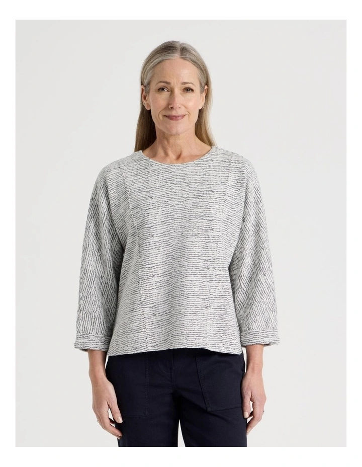3/4 Magyar Sleeve Tee With Front Seams in Ivory/Navy Texture image 1