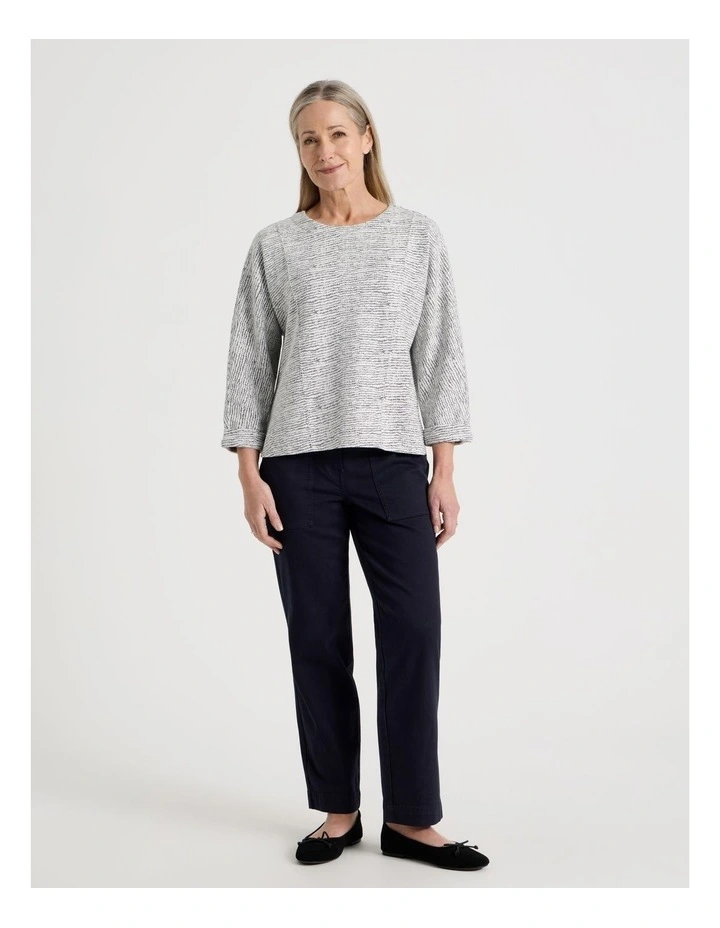 3/4 Magyar Sleeve Tee With Front Seams in Ivory/Navy Texture image 3