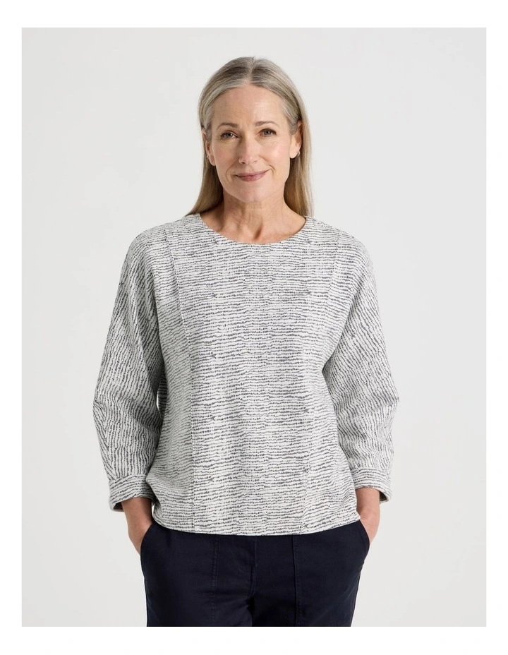 3/4 Magyar Sleeve Tee With Front Seams in Ivory/Navy Texture image 5