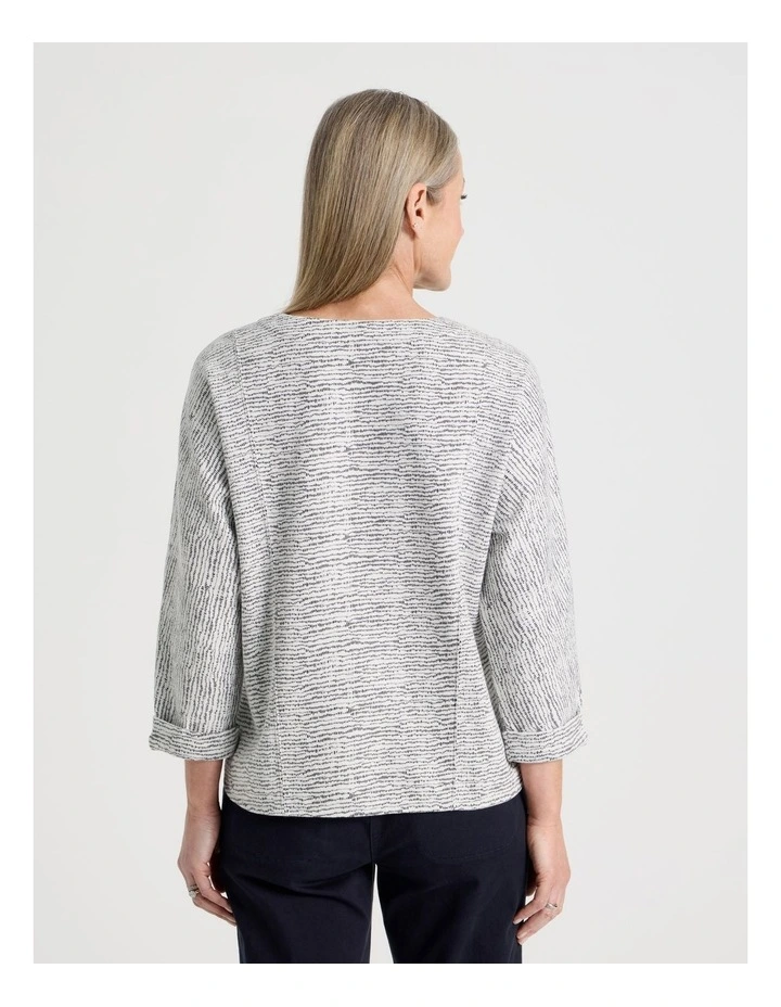 3/4 Magyar Sleeve Tee With Front Seams in Ivory/Navy Texture image 6