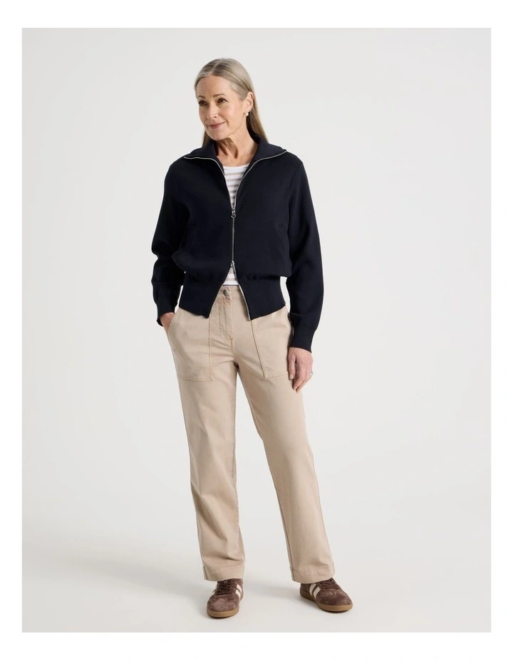 Zip Up Knitted Jacket With Collar in Navy image 4