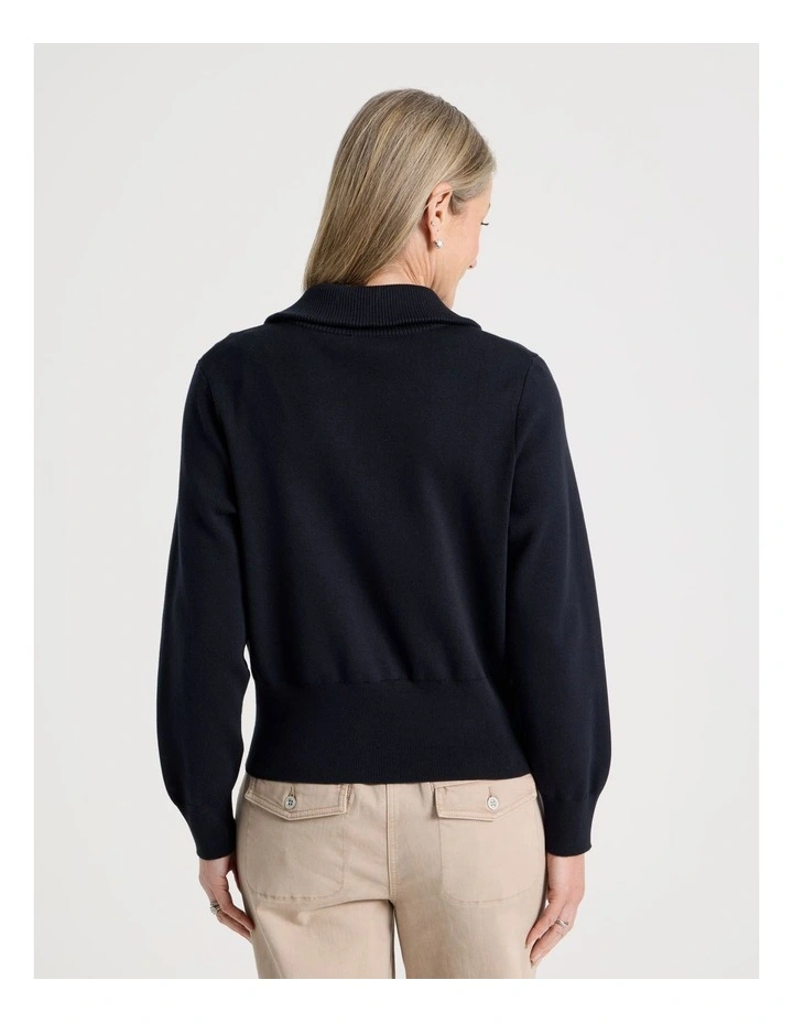 Zip Up Knitted Jacket With Collar in Navy image 6