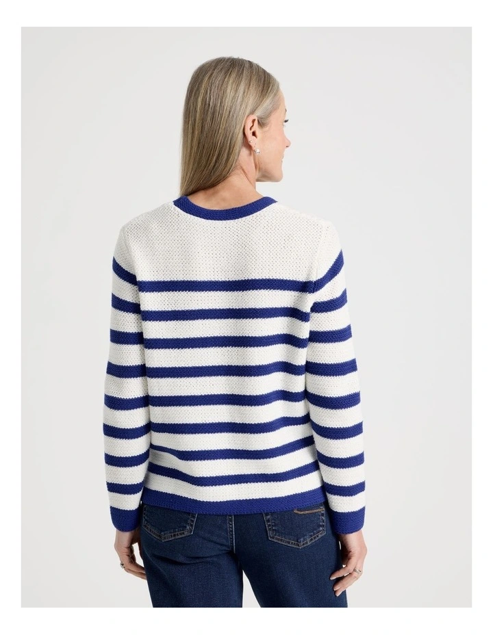 Fancy Knit Long Sleeve Breton Stripe Jumper in Cobalt/Ivory image 6