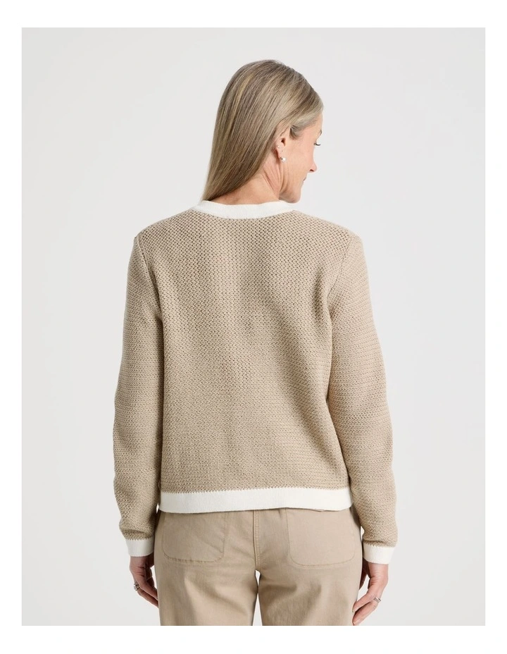 Contrast Trim Button Front Cardigan in Neutral/Ivory image 6