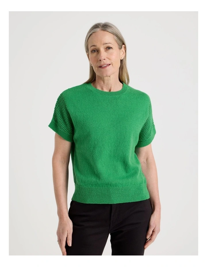 Extended Sleeve Knit Top With Fancy Knit Sleeves in Green image 3