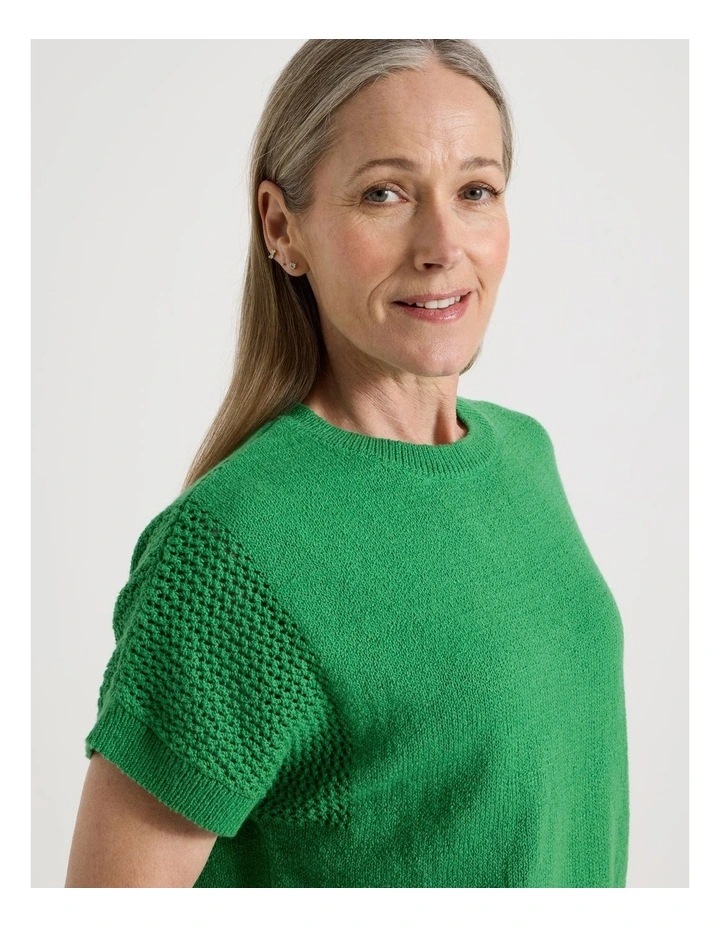 Extended Sleeve Knit Top With Fancy Knit Sleeves in Green image 4
