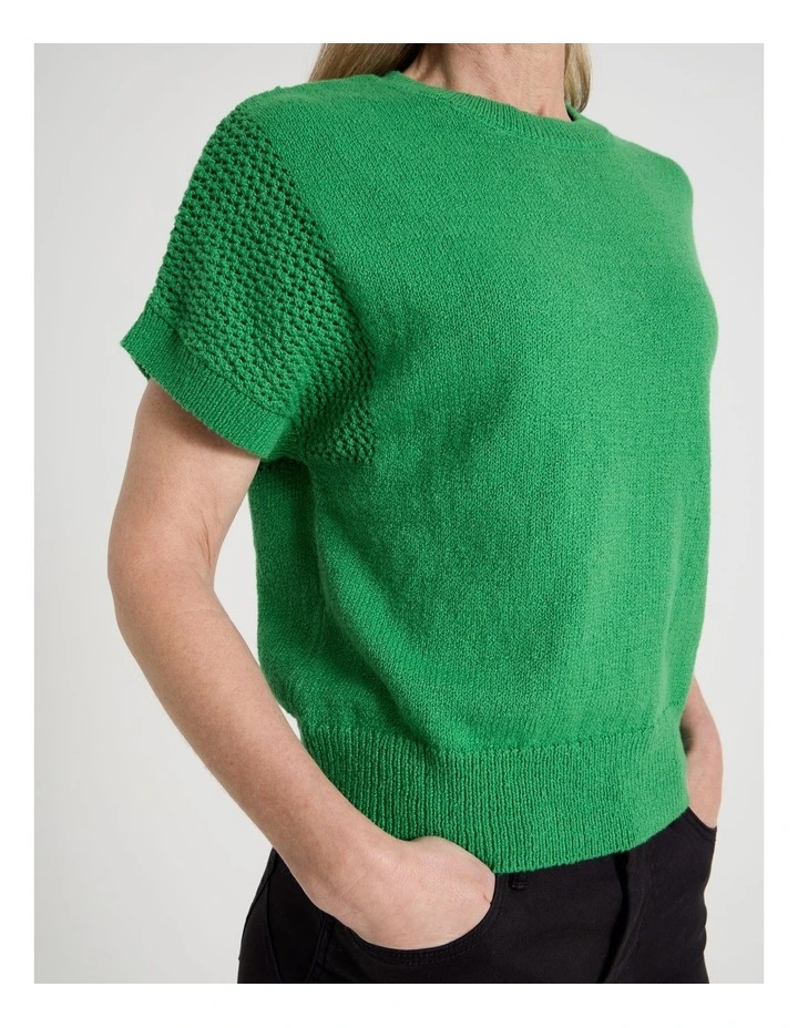 Extended Sleeve Knit Top With Fancy Knit Sleeves in Green image 5